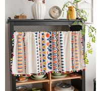 KnSam Rideau Court Beige Multicolore, Passe Tringle, 1PC, 150x60cm, Imprimé Géométrique à Pompons, Petit Rideau Cuisine, Chambre, Rideau Déco pour Porte, Meuble, Style 1