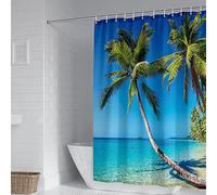KnSam Rideau Douche Cocotier de L'Océan Bleu Vert Anti Moisissure, Rideau de Douche 180x200cm Polyester avec Crochet