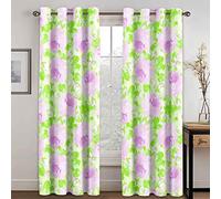 KnSam Rideau Fenêtre Occultant Imprimé Polyester 2 Pièces, Rideau Imprimé Fleurs Violet Vert L 264 x H 138cm