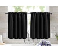 KnSam Rideau Occultant Court Uni à Passe Tringle, 75x90cm, Lot de 2 Rideaux Noir Cuisine Meuble Moderne