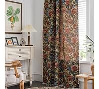 KnSam Rideaux Assombrissants Multicolore avec Crochets, Rideau Jacquard Fleur Vintage, 2 Panneaux, 300 x 200cm (1 Panneau: 150 x 200cm)