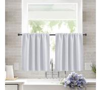 KnSam Rideaux Courts Cuisine Occultants Uni à Passe Tringle, 130x45cm, Lot de 2 Rideaux Blanc Placard Fenetre Moderne