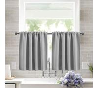 KnSam Rideaux Occultants Thermique - 60x90cm - Passe Tringle - 2 Pièces, Brise-Bise Gris, Petit Rideau Fenêtre pour Cuisine