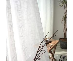 KnSam Rideaux Voilages Blanc avec Oeillets, Rideau Texture Coton et Lin Chinoise Zen, 2 Panneaux, 264 x 244cm (1 Panneau: 132 x 244cm)