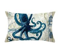 KnSam Taie d'oreiller Rectangulaire Le Poulpe Bleu, Taie Oreiller 30x50cm Polyester Style 14