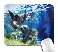 Knseva California Sea Lions Tapis de souris de bureau/gaming 24,1 x 20,1 cm, tapis antidérapant pour bureau, animaux marins ludiques nageant dans l'eau claire monde sous-marin