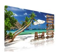 Knseva. Grand tapis de souris de jeu avec bords cousus, scène de plage idyllique paradisiaque tropicale avec chaises de palmiers et citation inspirante 7 règles de vie, antidérapant, imperméable, XXL
