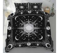 Kntnshac Anime Ciel étoilé Lune Duvet Cover with Zip 200 x 220 cm Style Tarot Traditionnel Microfibre Housse de Couette, Noir 1 Reversible Bedding Set + 2 Pillowcase 65 x 65 cm