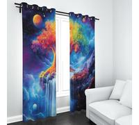 Kntnshac Arbre de la Vie Rideau Chambre Enfant, Nébuleuse Waterfall Rideau Opaque Occultants, Planète Univers Rideaux Thermique Isolant Anti Froid, Lot de 2 à Oeillets, pour Salon 140X240