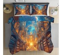 Kntnshac Bibliothèque Fantaisie Linge de Lit 220x240, Ciel Étoilé Brume Housse de Couette Microfibre 2 Personnes, Parure de Lit avec Fermeture Éclair et 2 Taies d'oreiller 65x65 cm