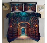 Kntnshac Bibliothèque Fantaisie Parure de Lit 240x260, Ciel Étoilé Brume Housse de Couette Microfibre 2 Personnes, Linge de Lit Fermeture Éclair et 2 Taies d'oreiller 65x65 cm