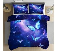 Kntnshac Ciel Étoilé Fantaisie Parure de Lit 240x260, Papillon Univers Brume Housse de Couette Microfibre 2 Personnes, Linge de Lit Fermeture Éclair et 2 Taies d'oreiller 65x65 cm