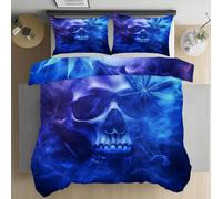 Kntnshac Crâne Fumée Marijuana Parure de Lit 240x260, Crâne Gothique Squelette Housse de Couette Microfibre 2 Personnes, Linge de Lit Fermeture Éclair et 2 Taies d'oreiller 65x65 cm