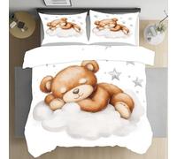 Kntnshac Ours Mignon Dessin Animé Linge de Lit 220x240, Poupée Mignonne Ciel Étoilé Housse de Couette Microfibre 2 Personnes, Parure de Lit avec Fermeture Éclair et 2 Taies d'oreiller 65x65 cm