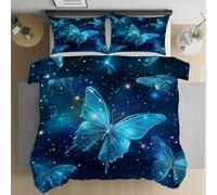 Kntnshac Papillon Univers Brume Linge de Lit 220x240, Ciel Étoilé Fantaisie Housse de Couette Microfibre 2 Personnes, Parure de Lit avec Fermeture Éclair et 2 Taies d'oreiller 65x65 cm