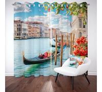 Kntnshac Paysage Ville Venise Rideaux Anti Bruit, Architecture Rivière Bateau Rideaux Occultant Opaque, Rideau Thermique Isolant Anti Froid pour Salon Chambre Enfant Lot de 2 à Oeillets 106X158 cm