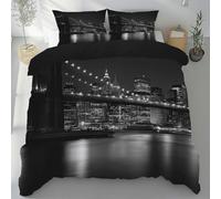 Kntnshac Pont de Brooklyn Housse de Couette 90x190 cm, Paysage New York Parure de Lit Enfant, Ville Noir et Blanc Literie Fermeture Éclair Fille Garcon Adulte, 2 Taies d'oreiller 65x65 cm