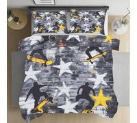 Kntnshac Sportif Skateboard Parure de Lit 200x220 Adulte, Jeux de Skateboard Housse de Couette Microfibre, Étoile Graffiti Housse de Couette Fermeture Éclair, 2 Taies d'oreiller 65x65 cm