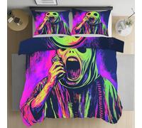 Kntnshac Squelette Effrayant Parure de Lit 240x260, Tête de Mort Néon Halloween Housse de Couette Microfibre 2 Personnes, Linge de Lit Fermeture Éclair et 2 Taies d'oreiller 65x65 cm