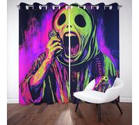 Kntnshac Squelette Effrayant Rideaux Phonique Anti Bruit, Tête de Mort Néon Halloween Rideau Occultant Thermique Isolant, Rideaux Salon Opaque Chambre, Lot de 2 à Oeillets 140X260 cm