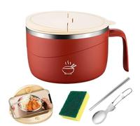 Knubbuf 1200ml Stainless Steel Instant Noodle Bowl with Lid & Handle, Leak-Proof Large Pasta Bowl with Phone Holder, Double-Layer Anti-Scald Soup Mug for Office, Dorm, Travel (B)