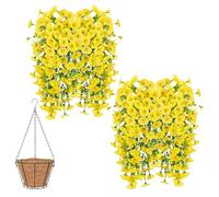 Knubbuf 2/4/6/8Pcs Artificial Hanging Flowers, 76cm UV Resistant Hanging Artificial Morning Glory Vine, Fake Trailing Plants Outdoor with Baskets for Wedding Garden Yard Home Decor (Yellow, 4Pcs)