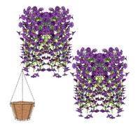 Knubbuf 2/4/6/8Pcs Artificial Hanging Flowers, 76cm UV Resistant Hanging Artificial Morning Glory Vine, Fake Trailing Plants Outdoor with Baskets for Wedding Garden Yard Home Decor (Purple, 4Pcs)