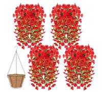 Knubbuf 2/4/6/8Pcs Artificial Hanging Flowers, 76cm UV Resistant Hanging Artificial Morning Glory Vine, Fake Trailing Plants Outdoor with Baskets for Wedding Garden Yard Home Decor (Red, 8Pcs)