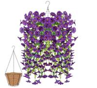 Knubbuf 2/4/6/8Pcs Artificial Hanging Flowers, 76cm UV Resistant Hanging Artificial Morning Glory Vine, Fake Trailing Plants Outdoor with Baskets for Wedding Garden Yard Home Decor (Purple, 2Pcs)