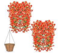 Knubbuf 2/4/6/8Pcs Artificial Hanging Flowers, 76cm UV Resistant Hanging Artificial Morning Glory Vine, Fake Trailing Plants Outdoor with Baskets for Wedding Garden Yard Home Decor (Orange, 4Pcs)
