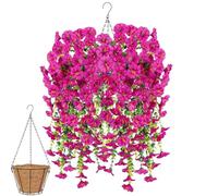 Knubbuf 2/4/6/8Pcs Artificial Hanging Flowers, 76cm UV Resistant Hanging Artificial Morning Glory Vine, Fake Trailing Plants Outdoor with Baskets for Wedding Garden Yard Home Decor (Fuchsia, 2Pcs)