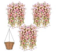 Knubbuf 2/4/6/8Pcs Artificial Hanging Flowers, 76cm UV Resistant Hanging Artificial Morning Glory Vine, Fake Trailing Plants Outdoor with Baskets for Wedding Garden Yard Home Decor (Pink, 6Pcs)