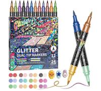 Knubbuf 24/48/72/96 Farben Glitter Effect Brush Markers, Glitter Pens Outline Markers Set for Card Making, DIY Crafts & Photo Albums, Self-Outline Art Supplies for Kids Adults (24 Colors)