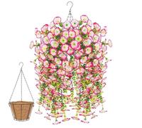 Knubbuf 2Pcs Artificial Hanging Flowers, 76cm UV Resistant Hanging Artificial Morning Glory Vine, Fake Trailing Plants Outdoor with Baskets for Wedding Garden Yard Home Decor (Pink)
