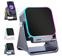 Knubbuf 5-in-1 Wireless Induction Speaker with Adjustable Phone Stand, Bluetooth 5.3 Stereo Sound, 360° Rotation, 8 RGB Light Modes, Portable Audio Dock for 4-13 inch Phone，Black