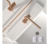 Knubbuf Contour de Robinet Absorbant, Tapis Robinet Absorbant, Pierre absorbante evier, Tapis de Robinet pour évier de Cuisine, séchage Rapide, Super Absorbant (A-Blanc, 40 * 10cm)