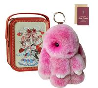 Knubbuf Cute Bunny Keychain in a Tin Box - Fluffy Lop-Eared Rabbit Plush Keyring, Soft Faux Fur Bag Charm & Purse Accessory, Adorable Easter Birthday Gift for Women Girls (N)