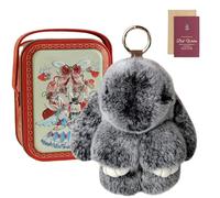 Knubbuf Cute Bunny Keychain in a Tin Box - Fluffy Lop-Eared Rabbit Plush Keyring, Soft Faux Fur Bag Charm & Purse Accessory, Adorable Easter Birthday Gift for Women Girls (P)