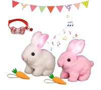 Knubbuf Fanyil Bunny Pal Interactif, Fanyil Bunnypal Interactif, Realistic Interactive Lapin Bunny Pal Carrot and Lamp, Bunnypal Interactif Il Bouge Il Couine Et émerveille Les Enfants (White+Pink)