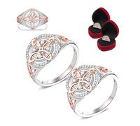 Knubbuf Handmade Witch's Return-Knot Protection Ring, Witches Knot Ring, Protect Your Loved Ones, Silver Knot Design with Rose-Gold Detail, Vintage Gift for Women (2Pcs, 11)