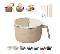 Knubbuf Instant Noodle Bowl with Lid, 1200ml Stainless Steel Ramen Bowls for Office & Dorm, Leak Proof Large Pasta Bowls with Drain Holes & Phone Holder, Double-Layer Anti-Scald Soup Cup (A)