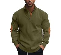Knubbuf Mens Corduroy Sweatshirt Long Sleeve Stand Collar 1/4 Button Up Pullover Casual Fall Winter Polo Sweaters Tops (Style B,5TG)