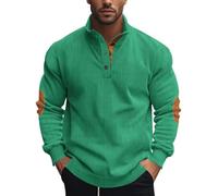 Knubbuf Mens Corduroy Sweatshirt Long Sleeve Stand Collar 1/4 Button Up Pullover Casual Fall Winter Polo Sweaters Tops (Style H,5TG)
