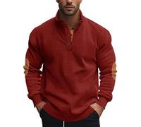 Knubbuf Mens Corduroy Sweatshirt Long Sleeve Stand Collar 1/4 Button Up Pullover Casual Fall Winter Polo Sweaters Tops (Style A,Grand)