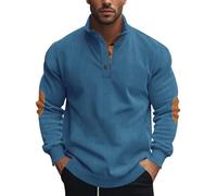 Knubbuf Mens Corduroy Sweatshirt Long Sleeve Stand Collar 1/4 Button Up Pullover Casual Fall Winter Polo Sweaters Tops (Style G,3TG)