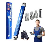 Knubbuf Offset Extension Wrench Set, 39cm Ratchet Extension with 1/4", 3/8", 1/2" Adapters, 0° Swing Arc Wrench Extensions for Tight Spaces, Impact-Ready Tool for Auto Mechanics (1 Set)