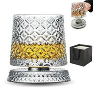 Knubbuf Rotating Crystal Whiskey Glass, 360° Rotating Crystal Whisky Tumbler, Old Fashioned Bourbon Glasses, Stress Relief Glassware Gift for Men, Dad, Husband (#02)