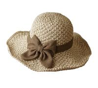 Knubbuf Womens Straw Hat Foldable Summer Hats for Women Wide Brim Beach Hat with Elegant Bowknot Vintage Sun Hat for Travel Vacation (Beige)