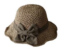 Knubbuf Womens Straw Hat Foldable Summer Hats for Women Wide Brim Beach Hat with Elegant Bowknot Vintage Sun Hat for Travel Vacation (Coffee)