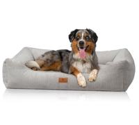 Knuffelwuff Lit pour Chien en Velours côtelé avec Personnage tissé à la Main Olivia XL, 105 x 75 cm, Gris Clair, Housse Amovible, Lavable, pour Chiens de Grande, Moyenne et Petite Taille